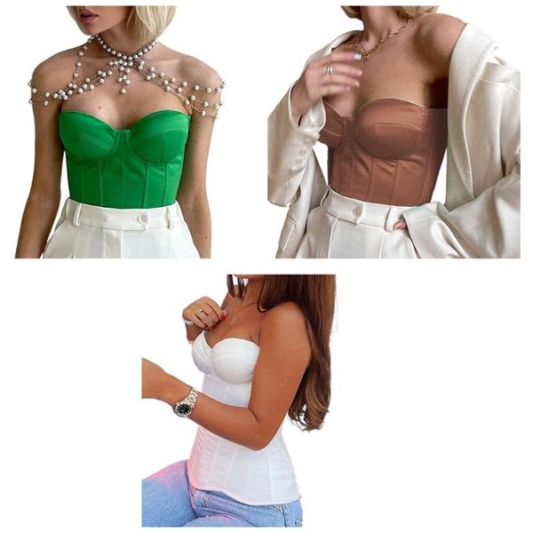 

belts vest for women satin tube silk solid sleeveless slim skinny corset cropped, Black;brown
