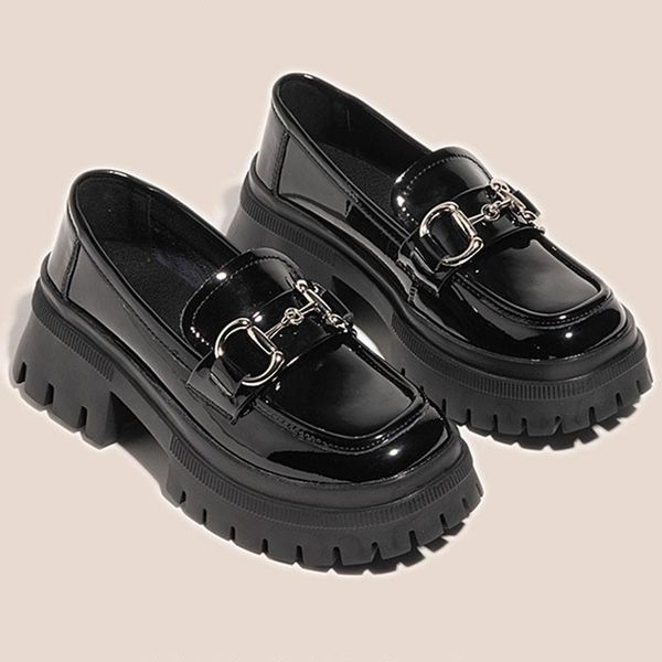 

dress shoes product loafers thick-soled platform increased single women's horsebit british style retro, Black
