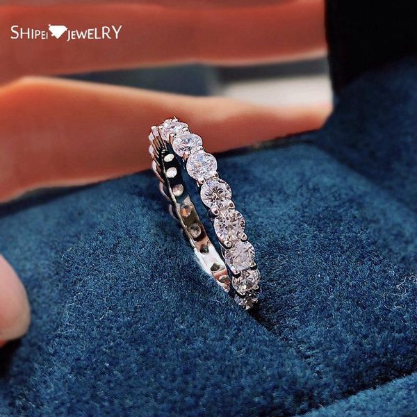 

cluster rings shipei 100% 925 sterling silver created moissanite diamonds gemstone fine jewelry wedding band fashion ring for women wholesal, Golden;silver