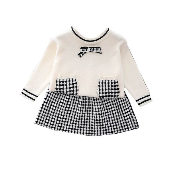 

girls sweater sets kids clothing baby clothes outfits autumn winter long sleeve knitting patterns bows pullover skirts cute suits 2pcs b8351, Blue