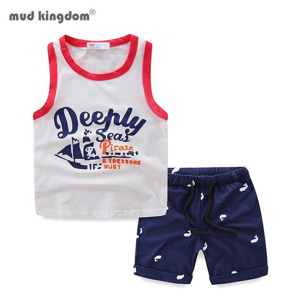 

mudkingdom boys outfits cute cartoon sleeveless vest drawstring summer shorts sets for 210615, White