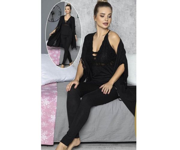 

women's sleepwear women nightgown dressing gown pajamas tights suit lace cotton thin soft underwear comfortable on bed 3 pieces all siz, Black;red