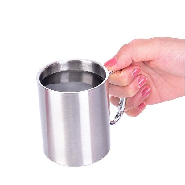 

220ml camping traveling outdoor cup stainless steel cupdouble wall mug with carabiner hook handle 220ml jllfkv