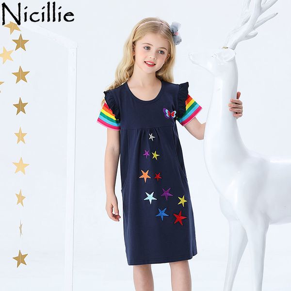 Nicillie Kleid Mädchen Baumwollkleid Baby Mädchen Schmetterling Stern Kleider Kinder Vestidos Kinder Sommerkleid für 2-8 Jahre 210303