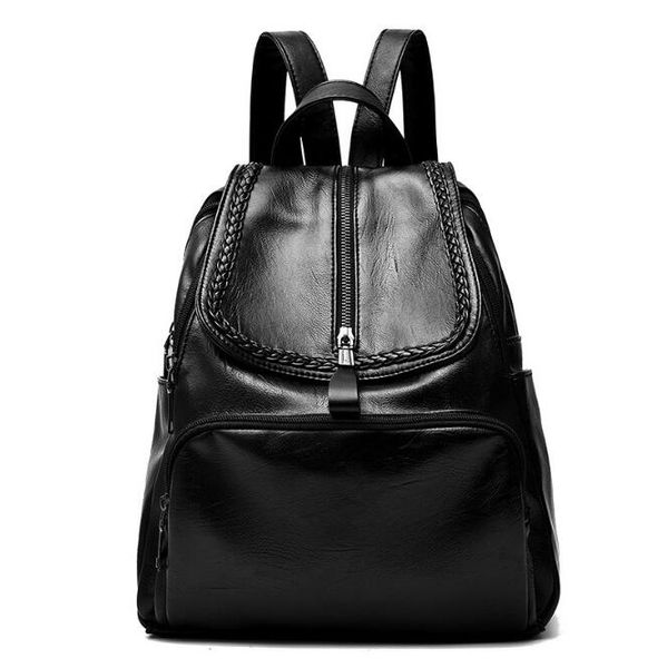

casual backpack women shoulder bag soft leather travel bagpack ladies school bags