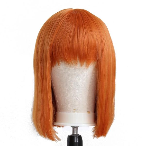 

synthetic wigs btwtry none-lace with bangs orange bob hair natural heat resistant for women cosplay and daily wear, Black