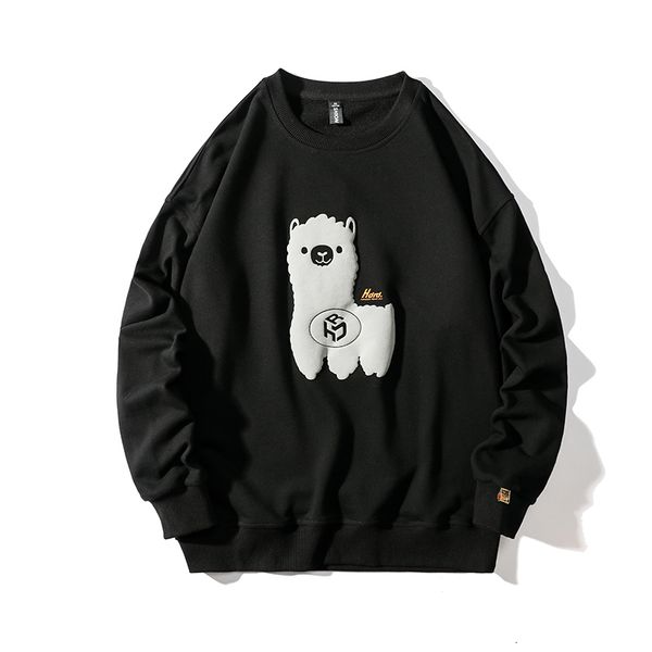 

2021 new men hip hop sweatshirts stereo alpaca print fashion o-neck pullover hoodies autumn winter basic clothes a7bz, Black