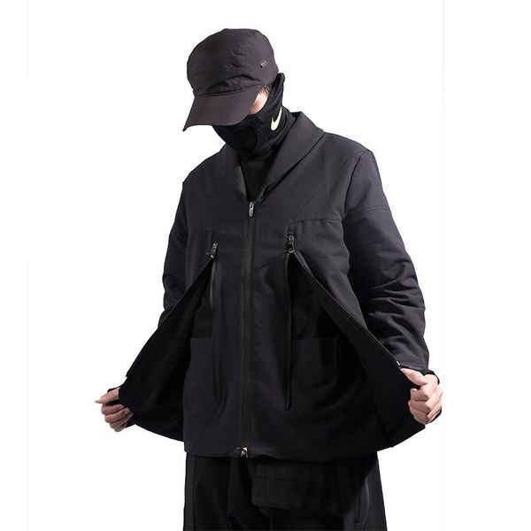 

men's jackets whyworks 21 functional suit jacket hidden pockets molle webbing carrier strap techwear techninja streetwear, Black;brown