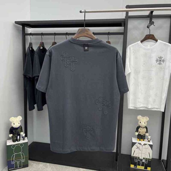 

brand 2021 summer croce new lovers' half with cross cloth embroidery short sleeve t-shirt for men and women, White;black