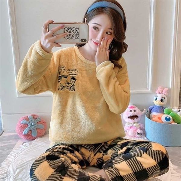 

pajama woman winter warm sets ladies pyjamas flannel sleepwear pijamas mujer home clothes drop 211103, Black;red