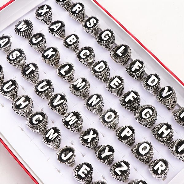 

fashion vintage english letter metal rings mix style a-z silver plated jewelry for men women, Golden;silver