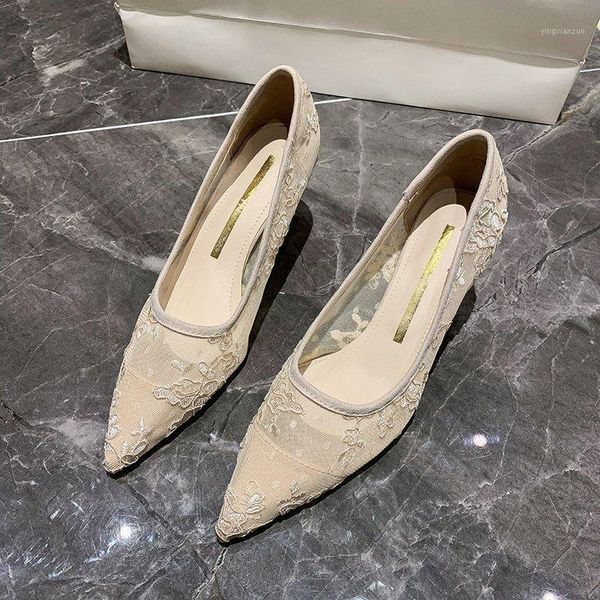 

dress shoes 2021 spring wedding bride ladies high heels pumps lace hollow style women's party pointed toe thin1, Black