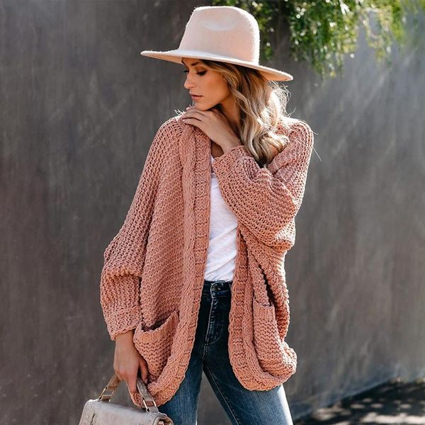 

women's knits & tees batwing sleeve boho knitted cardigan pockets holiday oversize winter coat twist loose vintage long cardigans women, White
