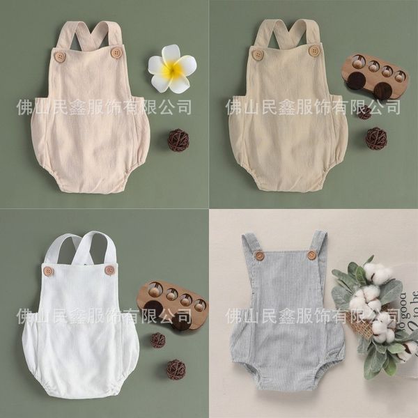 INS Neueste Designer Baby Mädchen Junge Strampler Kleidung Solide Gelb Blau Knopf Sommer Leinen Neugeborenen Gürtel Overall Neugeborenen Strampler onesies 370 U2