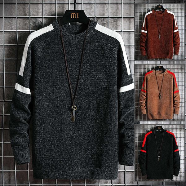 

men's chenille round neck pullover thickened sweater loose fit t-shirt for menwinter, White;black