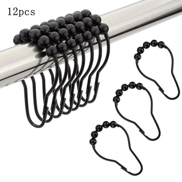 

hooks & rails 12 pieces curtain hanging portable household shower rings black iron
