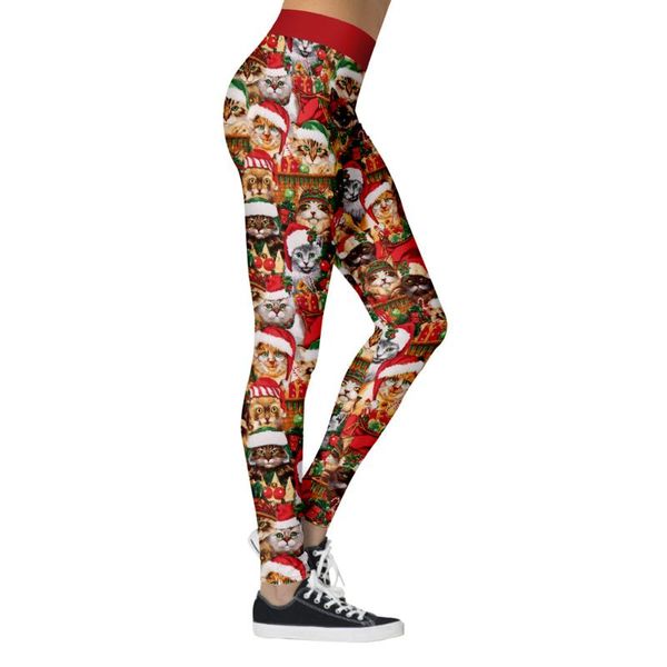 

women's leggings christmas printed women stretch high waist ultra soft push up sportswear party pants ankle length pantalon mujer a40, Black