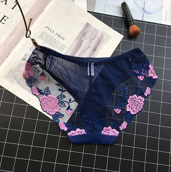 

red lace transparent embroidery low waist triangle, Black;pink