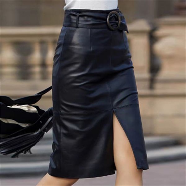 

2021 new fashion genuine royal sheep leather skirt h92 az5b, Black