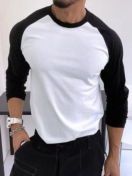 

men color block raglan sleeve tee 94rj#, White;black
