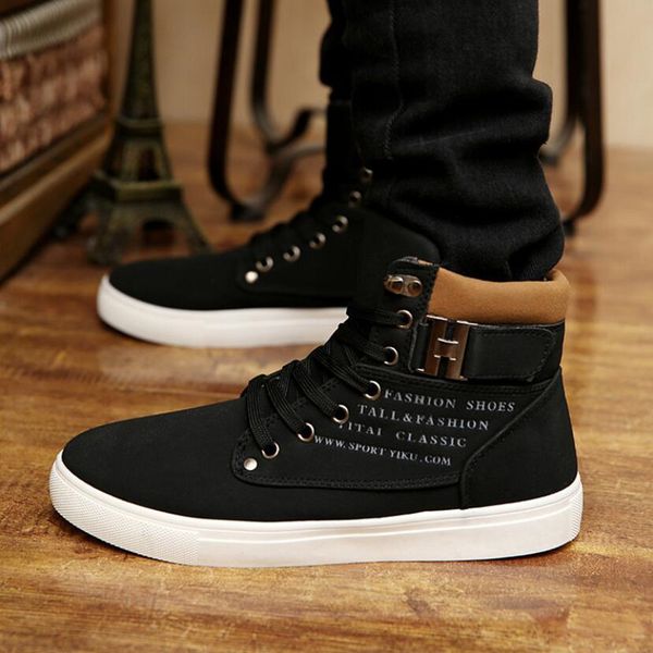 

brand mens boots autumn winter new mens shoes high-shoes retro casual tie mens trend martin boots warm cotton shoes, Black