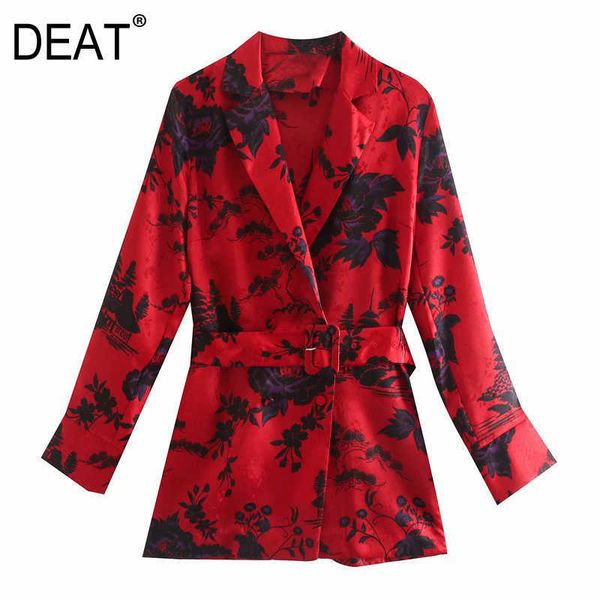 

[deat] women red casual printing long sleeve sashes high waist turn-down collar miini dress autumn spring 13c211 210527, Black;gray