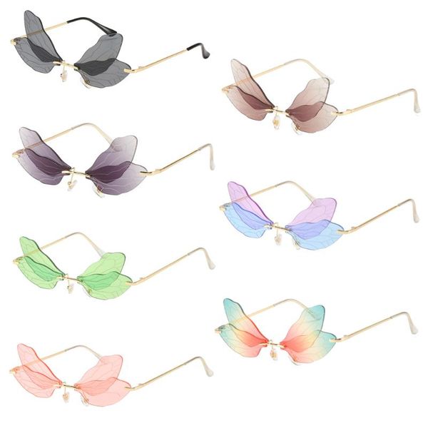 

outdoor eyewear vintage dragonfly wings sunglasses fashion rimless women clear lens men pink sun glasses uv protection female