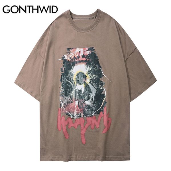 

gonthwid tees shirts hip hop men streetwear punk rock gothic bat print short sleeve cotton t-shirts casual harajuku loose c0315, White;black
