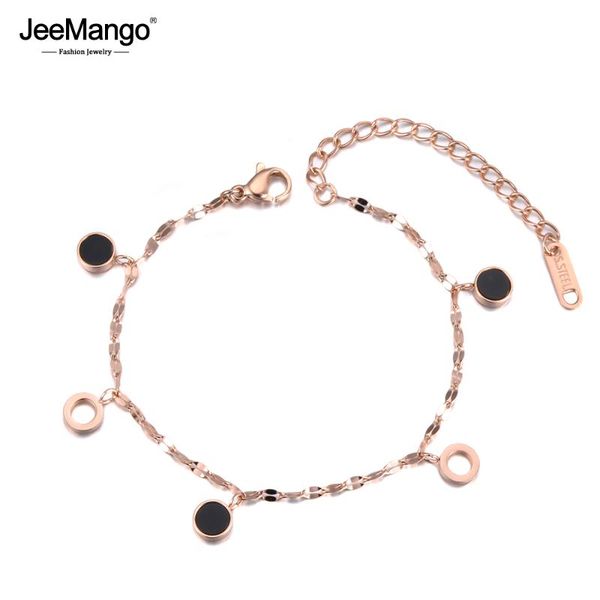 

charm bracelets jeemango trendy bohemia black acrylic for women stainless steel link chain bracelet summer vacation jb19046, Golden;silver