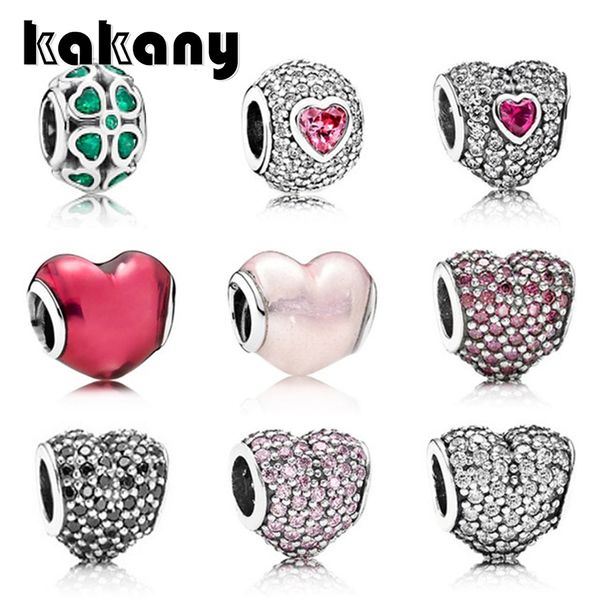 KAKANY Standard 925 Sterling Silver Shiny Heart Beads Adatto per braccialetto fai da te Perline Original Classic Fashion Jewelry Making Q0531
