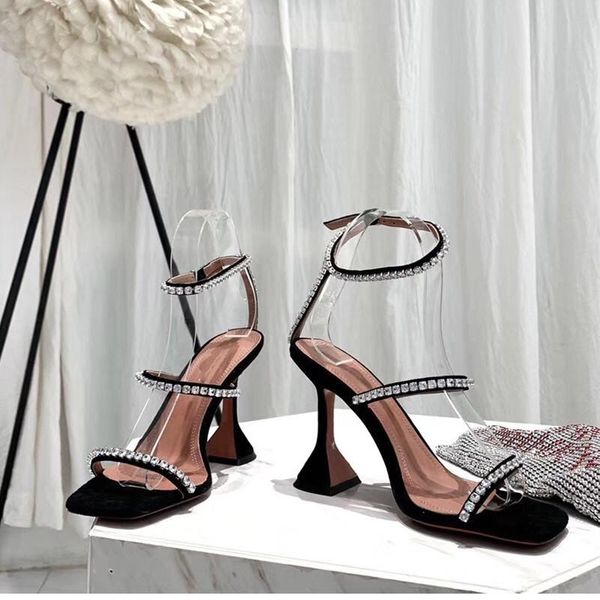 

dress shoes 2021 rhinestone wedding woman ankle strap sandals crystal high heels women buckle party black