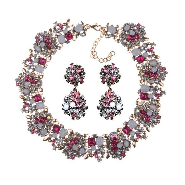 

earrings & necklace luxury ethnic big bib collar choker sets women rhinestone retro statement maxi fashion jewelry, Silver
