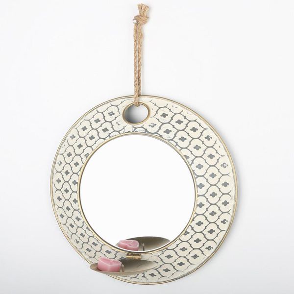 

hanging wall mirror iron frame round decorative wall mirror golden leaf for living room bedroom office home decor