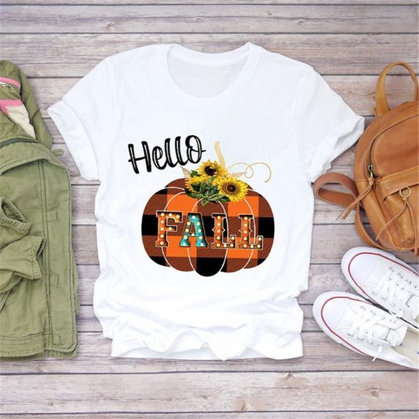 

women 2021 hello fall pumpkin 90s fashion tumblr tshirts clothes shirt womens ladies graphic female tee t-shirt, White