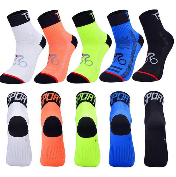 

good quality professional middle socks mountain bike cycling outdoor sport socks protect feet breathable wicking men bicycle socks 5 colors, Black