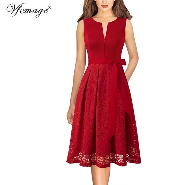 

vfemage womens autumn long sleeve front zipper pockets casual work business office party fit and flare skater a-line dress 671c 210316, Black;gray
