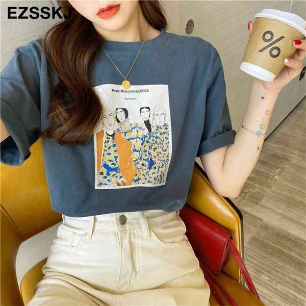 

pure cotton t-shirt women's summer ins short-sleeved sanding bottoming shirt loose printed 210708, White