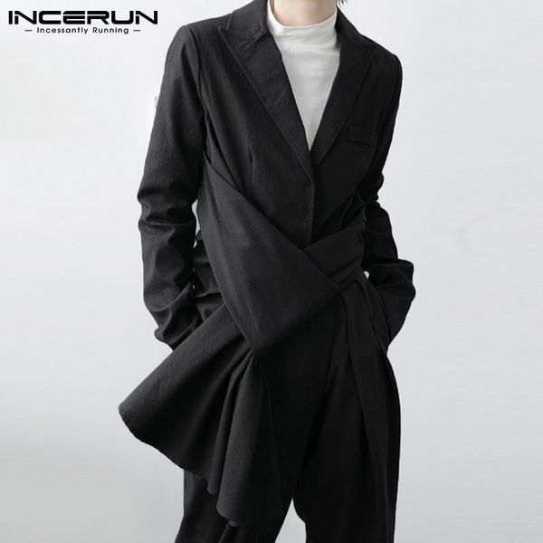 

men's suits & blazers incerun 2021 fashion casual style wear cardigans suit leisure loose buttons solid long sleeved blazer s-5xl, White;black