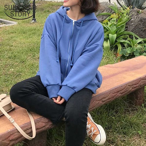 

fashion women autumn winter hoodie coats warm zipper jacket 4 colors female coat women oversized casual clothing 11826 210527, Black