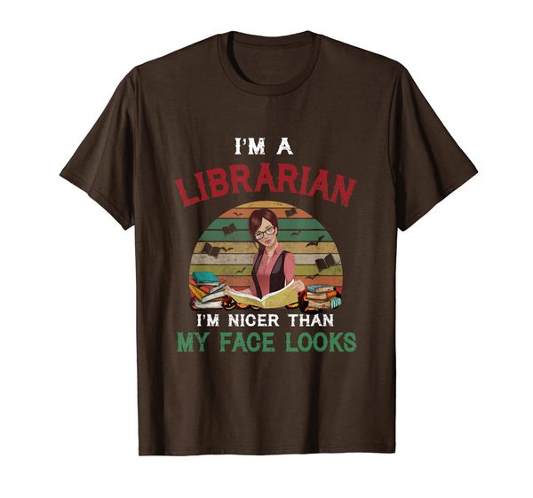 

i'm a librarian i'm nicer than my face looks t-shirt, White;black