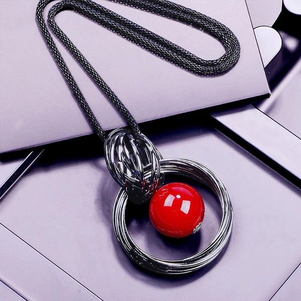 

pendant necklaces tassel necklace chain black korean style red round ball pendants for women trendy jewelry 2021, Silver