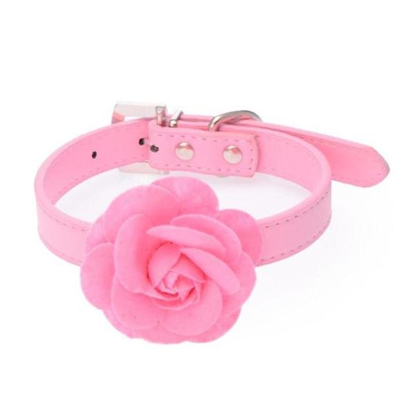 

pink sweet rose flower dog collar studded puppy pet pu leather buckle neck strap party collars 2021 new fashion blue purple