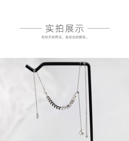 

chains s925 silver necklace female design personality temperament ale wheat pearl collarbone chain girls