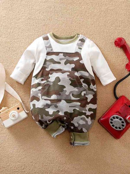

yierying baby contrast trim pocket front camo jumpnext. she, Blue