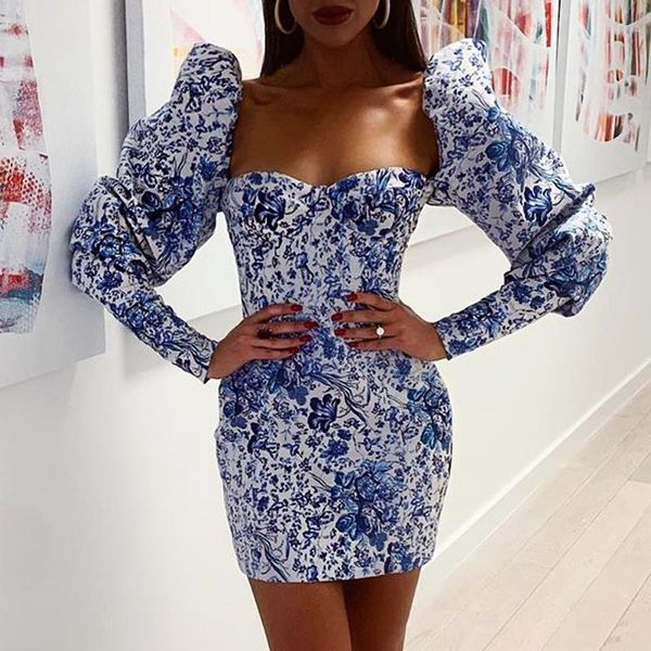 

casual dresses off shoulder floral print dress women ruffles sleeve bodycon short elegant female backless party vestidos, Black;gray