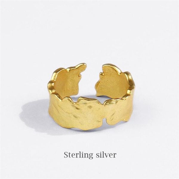 

cluster rings sole memory irregular personality creative fashion 925 sterling silver female resizable opening sri778, Golden;silver