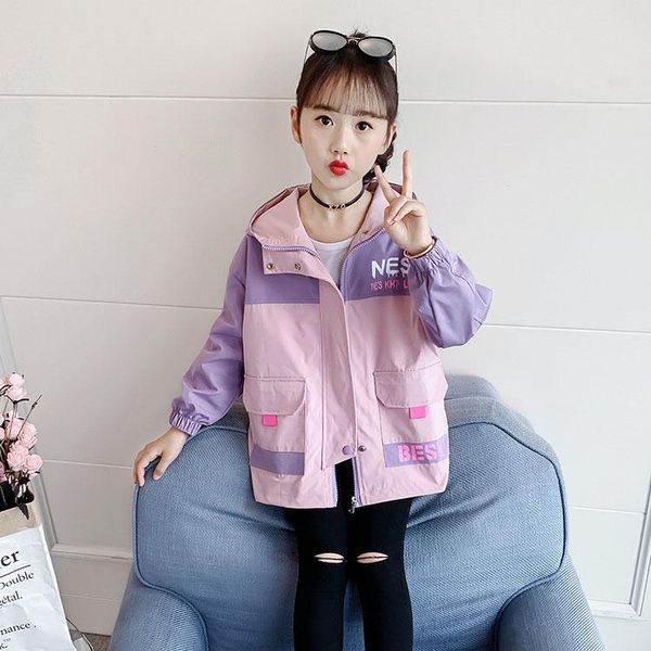 

coat 4-15 year kids clothing spring jackets fashion girl 2021 fall cartoon chiffon little girls trench coats autumn children outwear, Blue;gray