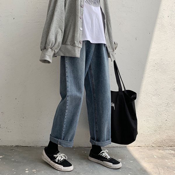 

2021 new men's fashion trend classic style cargo pocket jeans blue color baggy homme casual pants biker denim male trousers s-2xl iwy0