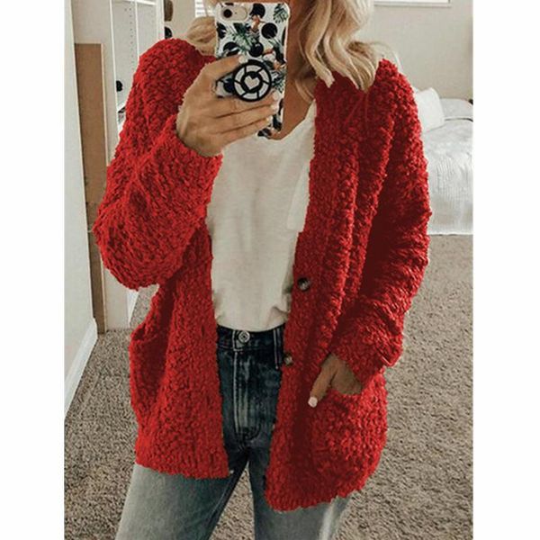 

women's wool & blends fall and winter coat solid color single breasted lamb fashion casual sweater wm*, Black
