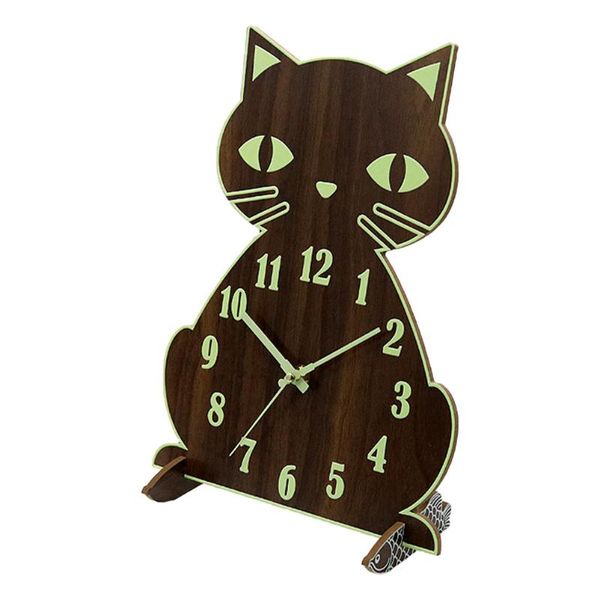 

wall clocks wooden clock luminous deskcat shape hanging decoration